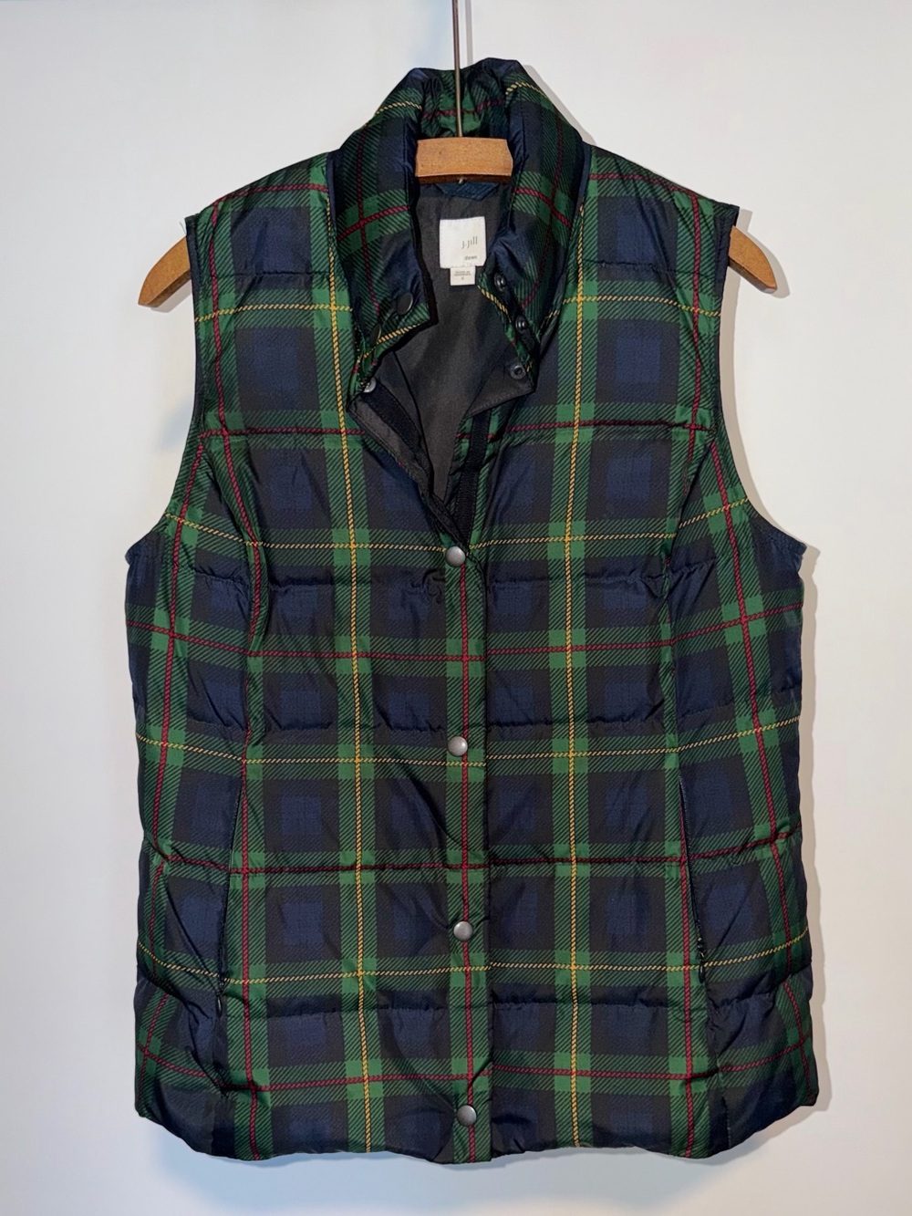 J. Jill Green and Navy Plaid Puffer Vest